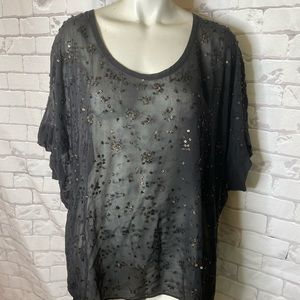 Eileen Fisher Black Silk Sequins Beaded Top XL
